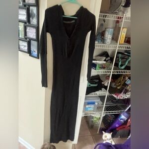 Enza Costa Dark Charcoal Bodycon Long Sleeve Sweater Dress